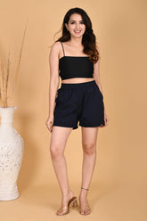 NAVY BLUE LINEN SHORTS - SKYTICK